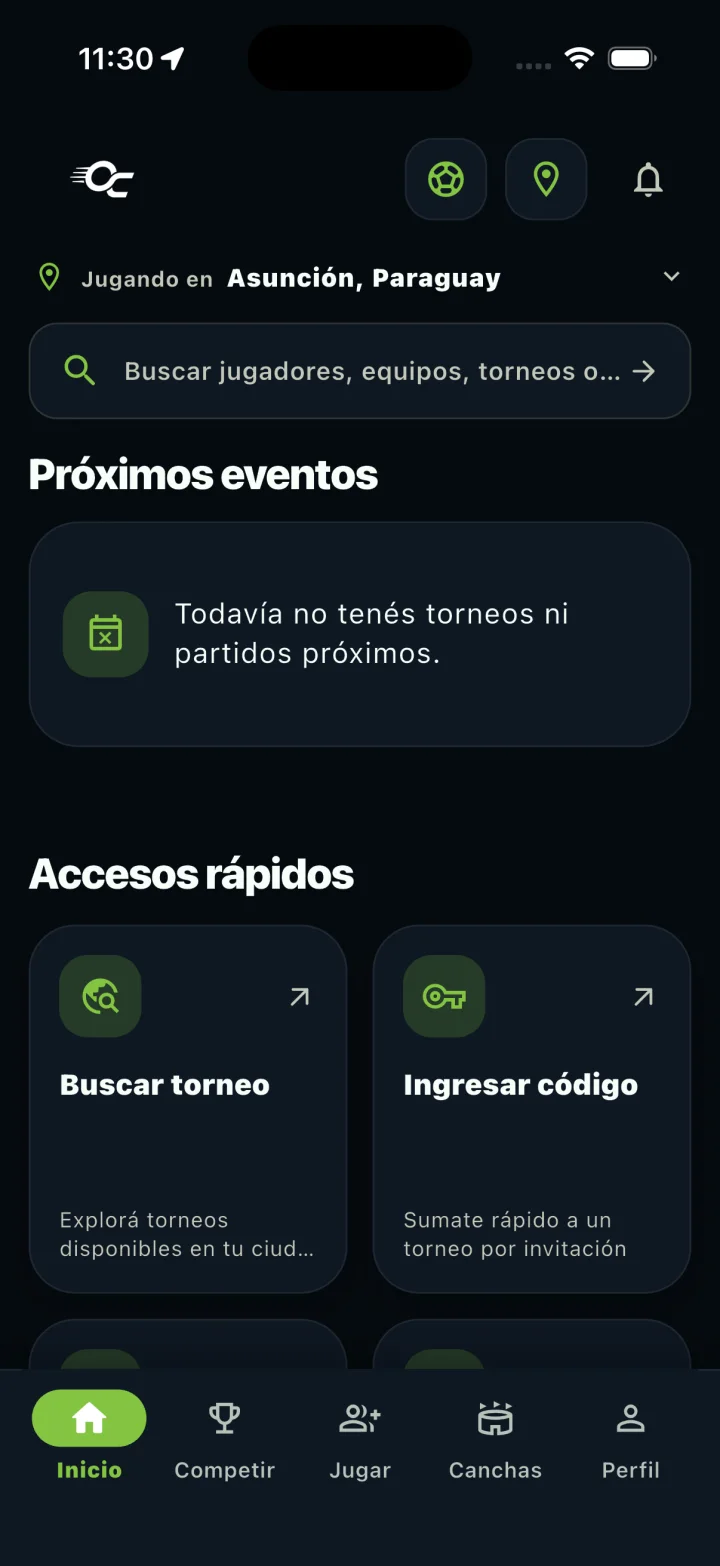 Inicio de la aplicación Otra Copa